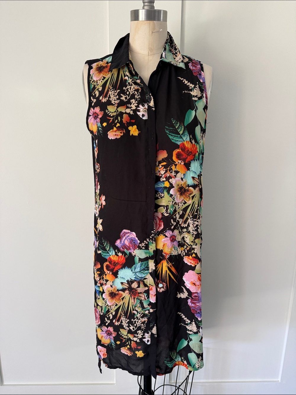 Spense Black Floral High-Low Shirt Dress